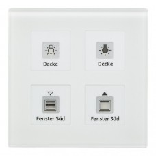 Glass Push Button 4-fold, Flush mounted, White, Surrounding orientation light, Integrated temperature sensor.